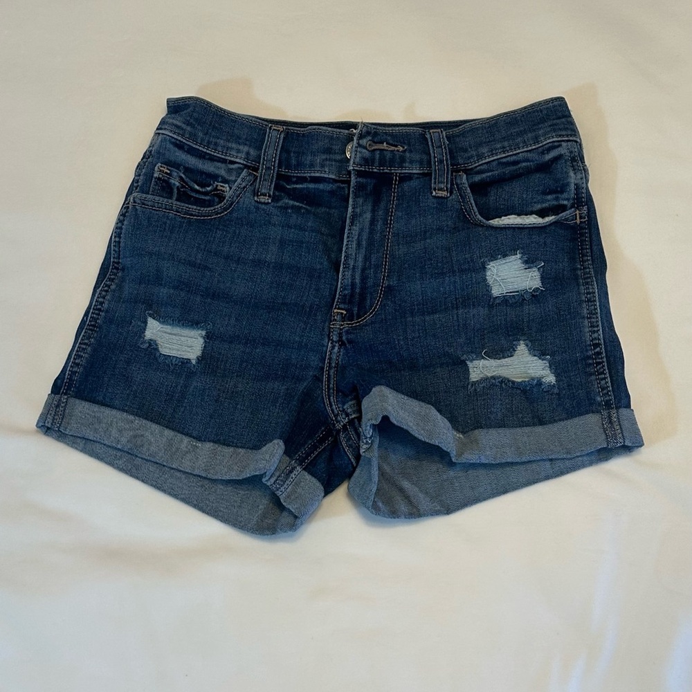 Hollister Blue Jean Shorts Distressed Mid-Rise